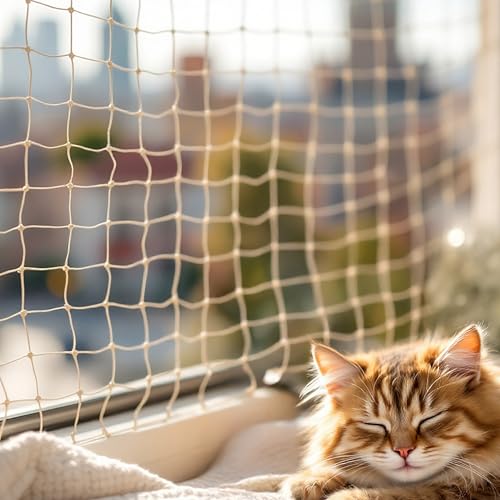 Katzen Sicherheitsnetz hochfest für Balkon und Fenster - 8 x 3 m - Universal Schutznetz weiß ohne Sichteinschränkung - Balkonschutz Fensterschutz Katzenschutz Netz Katzengitter Fallschutz Vogelabwehr von Spetebo