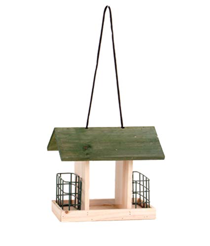 Spetebo Holz Vogel Futterhaus 24 cm zum Hinstellen oder Aufhängen - Großes Streufutterfach und 2 Körbe - Futterstation Vogelhäuschen Futterstelle Futterspender von Spetebo