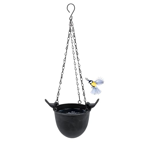Spetebo Metall Vogel Wassertränke zum Hängen grau - 15 cm - Vogelbad mit Kette zum Aufhängen - Vogeltränke Vogelbecken Wasserschale Badestelle Wasserstelle Tränke für Wildvogel von Spetebo