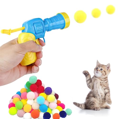SpetngSake Katzenspielzeug Ball Werfer,50 Stück Katzenbälle Soft and 1 Kunststoff Startwerkzeug,Interaktives Katzenspielzeug,Interaktivesspielzeug für Indoor Haustier Katzen Hunde von SpetngSake