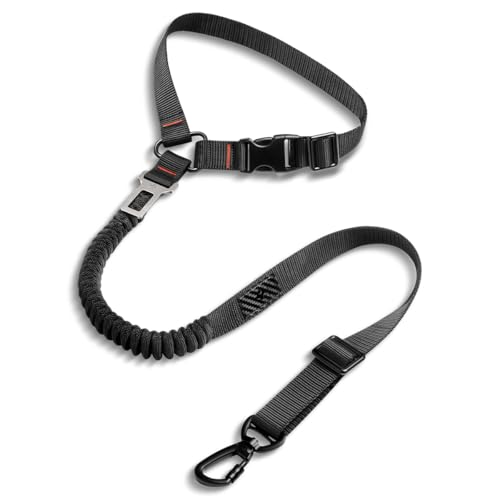 Spigen Anschnallgurt Hund Auto, Hundegurt für Rückbanksitze【Nylon & Carbon】 Sicherheitsgurt mit 360° Drehbarer Karabiner, Verstellbares Band bis 54.33 Inch für Tesla Model Y, 3 (~Highland) und Mehr von Spigen