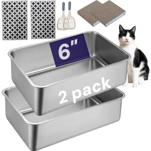 Spindro Edelstahl Katzentoilette 2er Set mit hohem Rand | geruchsneutral & leicht zu reinigen | rutschfeste Metallwanne für Katzen und Kleintiere, 45cm×34cm×15cm von Spindro