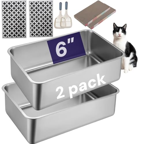 Spindro Edelstahl Katzentoilette 2er Set mit hohem Rand | geruchsneutral & leicht zu reinigen | rutschfeste Metallwanne für Katzen und Kleintiere, 60cm×40cm×15cm von Spindro