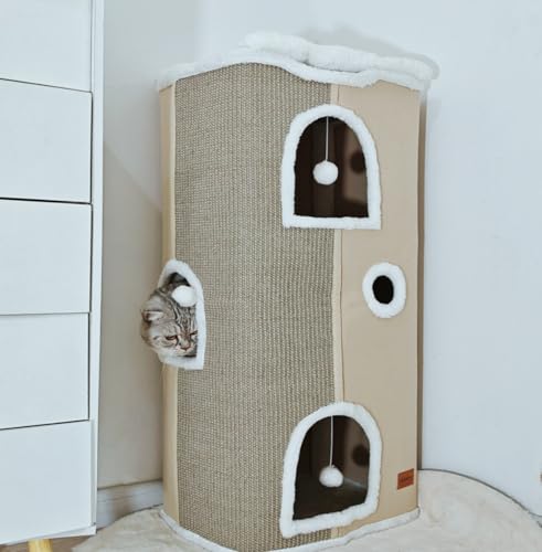 Spindro Katzenhöhle Katzenbett große, Katzenhaus Indoor Katzen schlafplatz mit abnehmbarem Sherpa Katzenkissen und hängendem Spielzeug, Katzen Bettchen, Cremefarben 42x32x84cm Spindro Katzenhöhle Katzenbett große, Katzenhaus Indoor Katzen schlafplatz mit abnehmbarem Sherpa Katzenkissen und hängendem Spielzeug, Katzen Bettchen, Cremefarben 42x32x84cm von Spindro