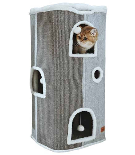 Spindro Katzenhöhle Katzenbett große, Katzenhaus Indoor Katzen schlafplatz mit abnehmbarem Sherpa Katzenkissen und hängendem Spielzeug, Katzen Bettchen, Silbergrau 42x32x84cm Spindro Katzenhöhle Katzenbett große, Katzenhaus Indoor Katzen schlafplatz mit abnehmbarem Sherpa Katzenkissen und hängendem Spielzeug, Katzen Bettchen, Silbergrau 42x32x84cm von Spindro