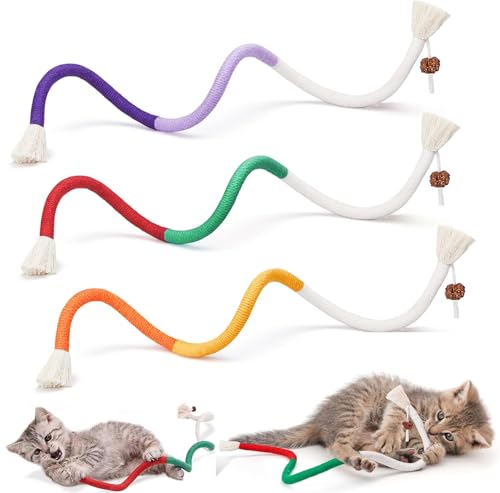 Natürliches Katzenminze-Kauseil für Katzen - 3 Stück (je 68,6 cm) | Katzenzahnreinigung Kauspielzeug Seil | Interaktives Katzenspielzeug für Indoor-Katzen & Kätzchen | Stressabbau, Zahngesundheit von SpirWoRchlan