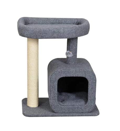 Kratzbaum für Katzen mit Hütte | Halten Sie Ihre Katze unterhalten | 2 Ebenen | Gemütlicher Schlafplatz | Springplattform von Spire