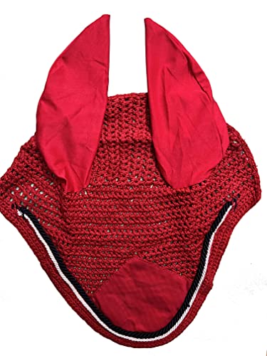 Spire Pferd Weich Häkeln Fliegenschleier Atmungsaktive Baumwolle Ohr Netz Kapuze Pferd Fliegen Kontrolle Masken Protector Bonnets (Cob, Rot/Schwarz-Weiß) von Spire