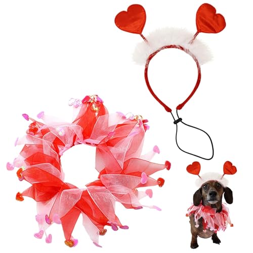 Spizummp Hunde-Valentinstags-Outfit, Kopfbedeckung und Schal mit rotem Herz, Hunde-Urlaubsparty-Requisiten, Valentinstag-Haustierhaar-Zubehör für kleine, mittelgroße und große Hunde Spizummp Hunde-Valentinstags-Outfit, Kopfbedeckung und Schal mit rotem Herz, Hunde-Urlaubsparty-Requisiten, Valentinstag-Haustierhaar-Zubehör für kleine, mittelgroße und große Hunde von Spizummp