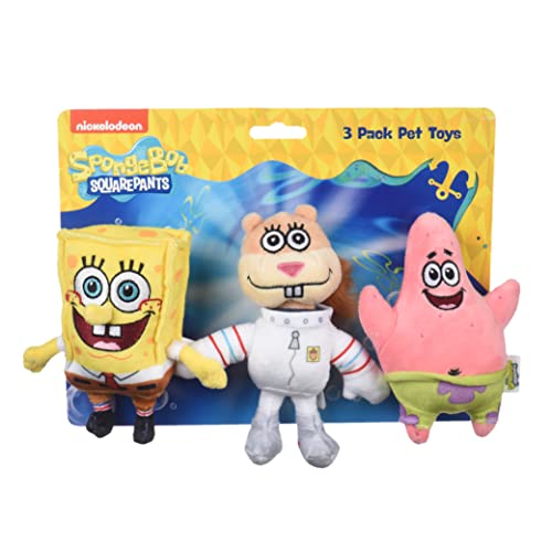 Nickelodeon Spongebob Squarepants 3 Stück Spongebob, Patrick und Sandy Figur Plüsch Hundespielzeug | 15,2 cm kleines Hundespielzeug für Spongebob Fans | Quietschendes Hundespielzeug für alle Hunde von SpongeBob SquarePants for Pets