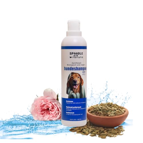 Spoodle Natura Natürliches Hundeshampoo - Bio-Zertifiziert - Sanftes Shampoo für Normal, Juckende, Empfindliche und Trockene Haut - Tränenfreie Formel- für alle Hunde und Welpen 100% Vegan - 400 Ml von Spoodle Natura