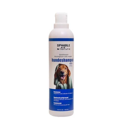 Spoodle Natura Natürliches Hundeshampoo - Bio-Zertifiziert - Sanftes Shampoo für Normal, Juckende, Empfindliche und Trockene Haut - Tränenfreie Formel- für alle Hunde und Welpen 100% Vegan - 400 Ml von Spoodle Natura