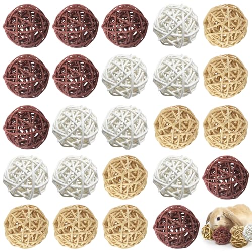 24 Stück KaubäLle: Kleintiere Kauspielzeug NatüRliche Hasen Kauspielzeug, 4cm Grasspielzeug Kleintierspielzeug Weidenball Spielzeug für Meerschweinchen Hamster Chinchilla Rennmäuse Kleintiere von Sporgo