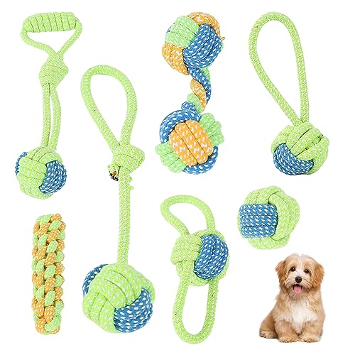 7 Stück Hundespielzeug Welpenspielzeug: Hundespielzeug Unzerstörbar Kauspielzeug Hund Spielzeug für Kleine, Welpen Spielzeug für Hunde ​Zahnpflege Langlebiges Interaktives Hundespielzeug Seil (Grün) von Sporgo