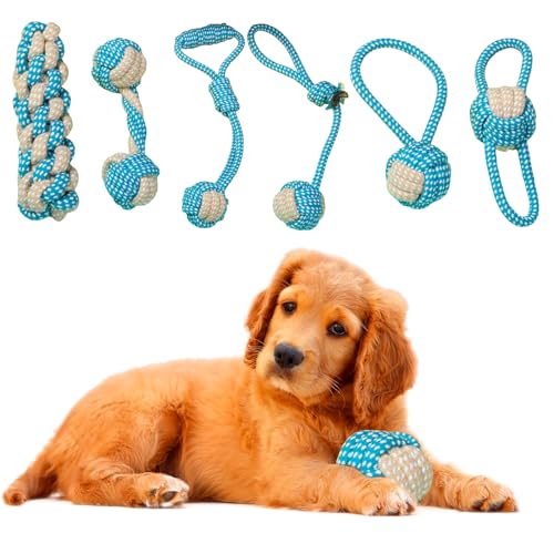 7 Stück Hundespielzeug Welpenspielzeug: Hundespielzeug Unzerstörbar Kauspielzeug Hund Spielzeug für Kleine, Welpen Spielzeug für Hunde ​Zahnpflege Langlebiges Interaktives Hundespielzeug Seil (Blau) von Sporgo