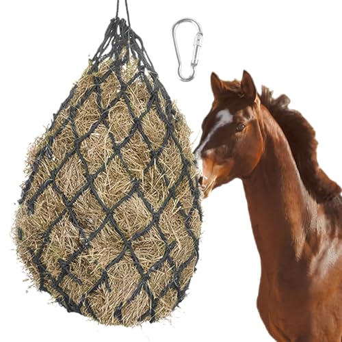 Sporgo Heunetz für Pferde Groß : 102 x 64cm Heunetz Engmaschig mit Karabiner, Futternetz Heunetz für Pferde, Maschenweite 4,5cm, Futternetz Heuraufe, Heusack kann VerläNgerung der Fresszeiten von Sporgo