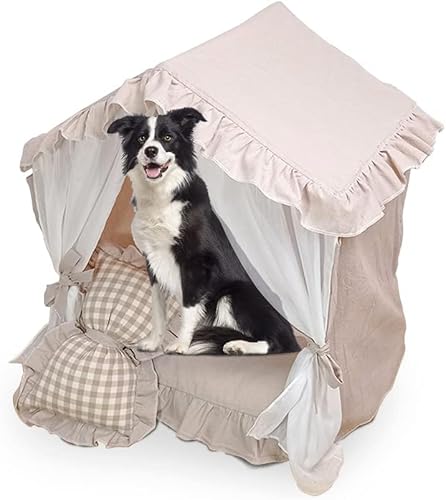 Sport Tent Haustierbett Höhle Hundehütten für drinnen Hunde Welpen & Katzen Zelt mit Kissen Prinzessin Bett Haustierhaus waschbare Hundebetten M, Khaki, 0 von Sport Tent