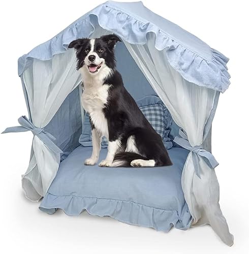 Sport Tent Haustierbett Höhle Hundehütten für drinnen Hunde Welpen & Katzen Zelt mit Kissen Prinzessin Bett Haustierhaus waschbare Hundebetten M, blau, 0 von Sport Tent