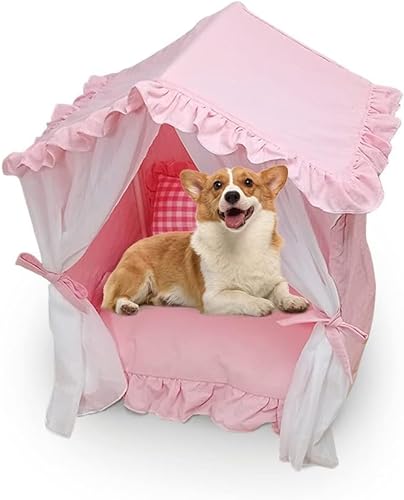 Sport Tent Haustierbett Höhle Hundehütten für drinnen Hunde Welpen & Katzen Zelt mit Kissen Prinzessin Bett Haustierhaus waschbare Hundebetten M, rosa, 0 von Sport Tent