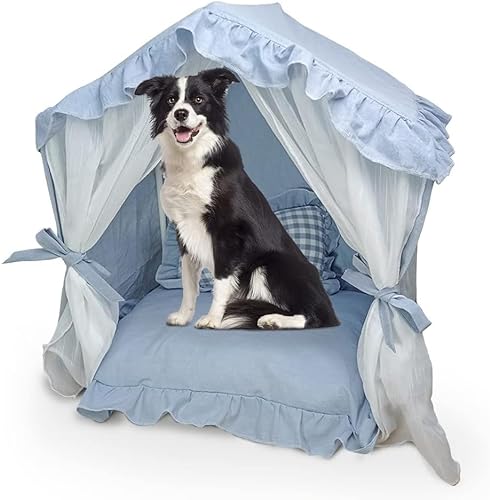 Sport Tent Haustierbett Höhle Hundehütten für drinnen Hunde Welpen & Katzen Zelt mit Kissen Prinzessin Bett Haustierhaus waschbare Hundebetten S, blau, 0 von Sport Tent