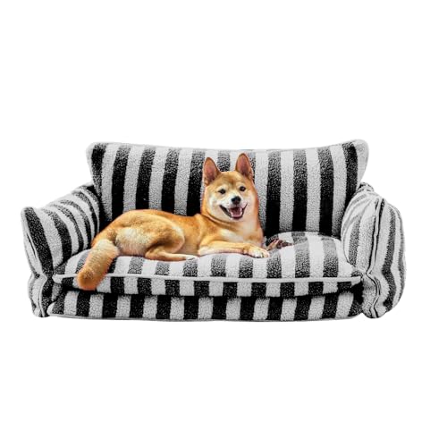 Sport Tent Haustiersofa Hund Waschbar Hundesofa Hundebett Flauschiger Schlafplatz Hundekissen Hundecouch L-80x50x33cm, Schwarz-Streifen von Sport Tent