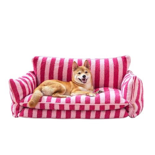 Sport Tent Haustiersofa Hund Waschbar Hundesofa Hundebett Flauschiger Schlafplatz Hundekissen Hundecouch L-80x50x33cm, Rosa-Streifen von Sport Tent