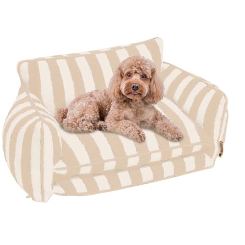 Sport Tent Haustiersofa Hund Waschbar Hundesofa Hundebett Flauschiger Schlafplatz Hundekissen Hundecouch M-65x40x30cm, Beige-Streifen von Sport Tent