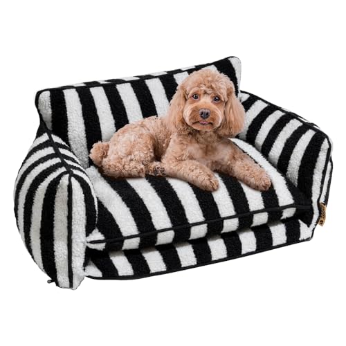 Sport Tent Haustiersofa Hund Waschbar Hundesofa Hundebett Flauschiger Schlafplatz Hundekissen Hundecouch M-65x40x30cm, Schwarz-Streifen von Sport Tent