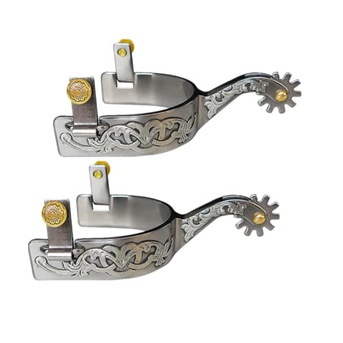 Sport Tent- Herren Stahl-Pferdestiefel-Sporen Reitsporen Cowboy Handgravierten Verzierungen aus Neusilber Pferdesporen mit Drehbarem Zahnrad Kupferkappe Stiefelsporen Silber Paar Silber-82 mm Sport Tent- Herren Stahl-Pferdestiefel-Sporen Reitsporen Cowboy Handgravierten Verzierungen aus Neusilber Pferdesporen mit Drehbarem Zahnrad Kupferkappe Stiefelsporen Silber Paar Silber-82 mm von Sport Tent
