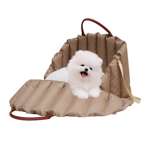 Sport Tent Hunde Autositz für Kleine Hunde Tasche Faltbare Hundesitz Auto Beifahrersitz Autositzbezug Vordersitz inkl. Sicherheitsgurt multifunktionale Sitzerhöhung L【55x42x42cm】, Dunkel Khaki von Sport Tent