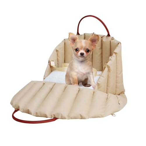 Sport Tent Hunde Autositz für Kleine Hunde Tasche Faltbare Hundesitz Auto Beifahrersitz Autositzbezug Vordersitz inkl. Sicherheitsgurt multifunktionale Sitzerhöhung M【45x35x35cm】, Hell Khaki von Sport Tent