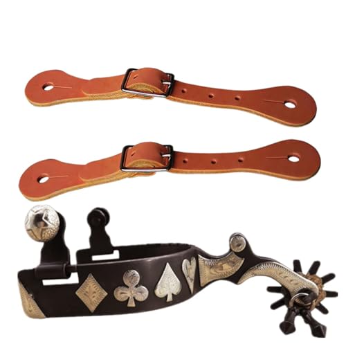 Sport Tent-Reitsporen mit Riemen Western Sporen Vitage Westernsporen Pferdesporen Cowboy Reiten Schnürsenkel Knöchel Schuhriemen für Pferdetraining Reitdressur (Braun mit die braunen Spornen Binde) von Sport Tent