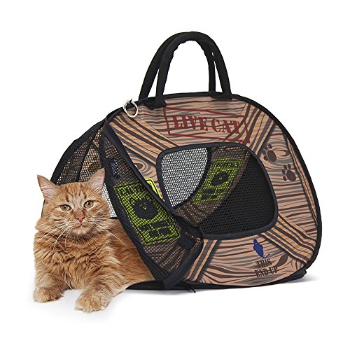 SportPet Designs CM-0431-CS01 Katzen-Tragetasche mit Reißverschluss, zusammenklappbar, für Reise-Katzen, Blau/Braun von SPORT PET