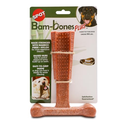 Spot by Ethical Products - Bambone Plus - Easy Grip Langlebiges Kauspielzeug für Aggressive Kauer - Tolles Hunde-Kauspielzeug für Welpen und Hunde Hundespielzeug - Rind - Medium von SPOT
