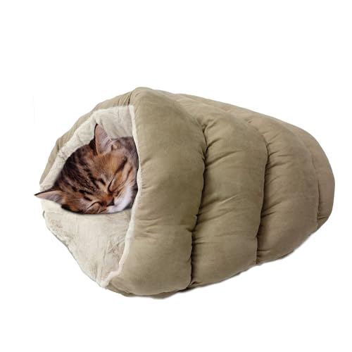 SPOT Cuddle Cave Hundebett für Katzen und kleine Hunde, beruhigendes und gemütliches Schlafkissen für Kuscheltiere und Burrowers, Hellbraun, 55,9 x 43,2 x 25,4 cm (L x B x T) von SPOT