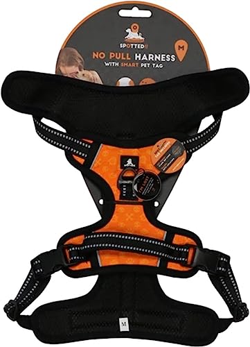 Spotted! PRO Harnas No-Pull – Hundegeschirr mit QR-Token - Hundegeschirr Anti Pull - Wasserdicht - Brustumfang 59-71 cm - Größe M - Orange von Spotted! Pro