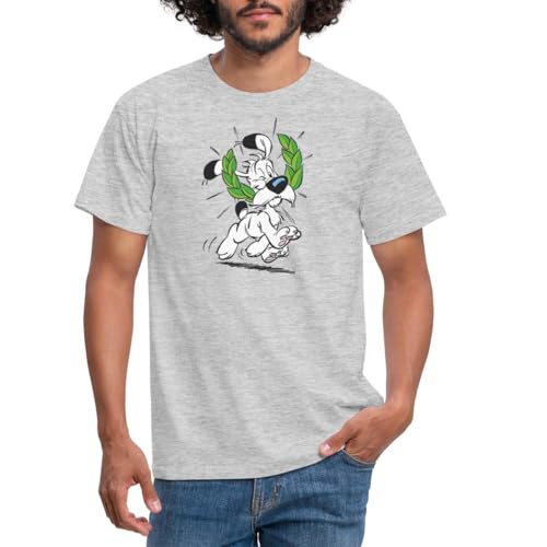 Spreadshirt Asterix & Obelix Idefix Mit Lorbeerkranz Männer T-Shirt, M, Grau meliert von Spreadshirt