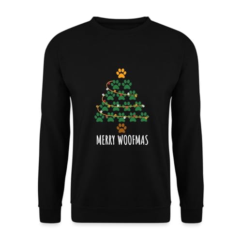Spreadshirt Merry Woofmas Weihnachtsbaum aus Hundepfoten Unisex Pullover, XL, Schwarz von Spreadshirt