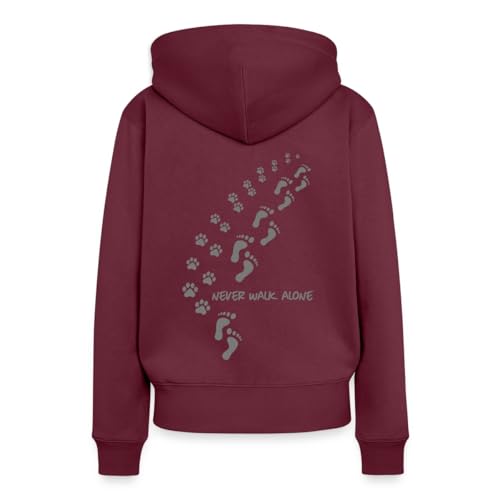 Spreadshirt Never Walk Alone Hund Mensch Fußspuren Pfote Frauen Premium Bio Hoodie, XXL, Burgunderrot Spreadshirt Never Walk Alone Hund Mensch Fußspuren Pfote Frauen Premium Bio Hoodie, XXL, Burgunderrot von Spreadshirt