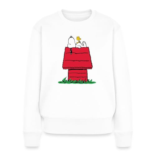 Spreadshirt Peanuts Snoopy Und Die Hundehütte Frauen Premium Bio Pullover, M, Weiß von Spreadshirt