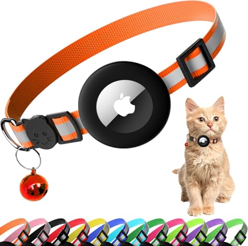 Airtag Katzenhalsband, Breakaway, reflektierendes Kätzchenhalsband mit Apple Air-Tag-Halter und Glocke für Mädchen, Jungen, Katzen, 1,1 cm breit und leicht (Orange) von Spring.Rd