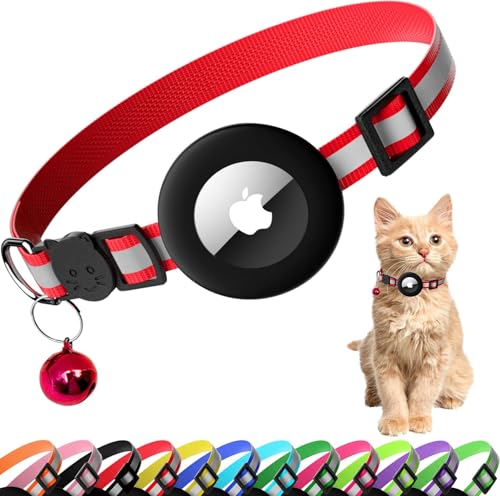 Airtag Katzenhalsband, reflektierendes Kätzchenhalsband mit Apple Air-Tag-Halter und Glocke für Mädchen, Jungen, Katzen, 1,1 cm breit und leicht, Rot Airtag Katzenhalsband, reflektierendes Kätzchenhalsband mit Apple Air-Tag-Halter und Glocke für Mädchen, Jungen, Katzen, 1,1 cm breit und leicht, Rot von Spring.Rd