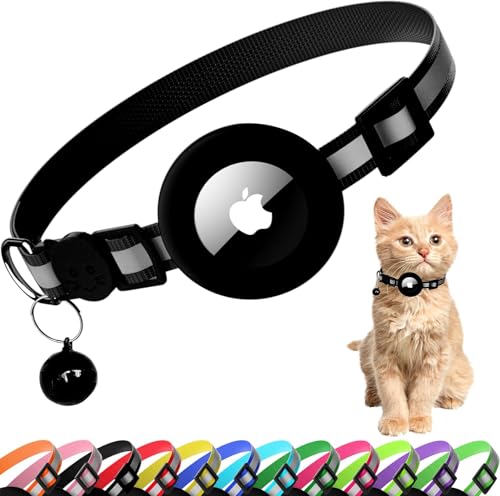 Airtag Katzenhalsband, reflektierendes Kätzchenhalsband mit Apple Air-Tag-Halter und Glocke für Mädchen, Jungen, Katzen, 1,1 cm breit und leicht, Schwarz Airtag Katzenhalsband, reflektierendes Kätzchenhalsband mit Apple Air-Tag-Halter und Glocke für Mädchen, Jungen, Katzen, 1,1 cm breit und leicht, Schwarz von Spring.Rd