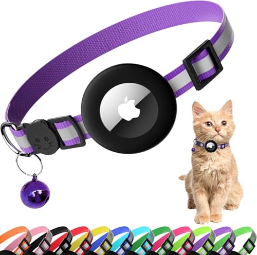 Airtag Katzenhalsband, reflektierendes Kätzchenhalsband mit Apple Air-Tag-Halter und Glocke für Mädchen, Jungen, Katzen, 1,1 cm breit und leicht, Violett Airtag Katzenhalsband, reflektierendes Kätzchenhalsband mit Apple Air-Tag-Halter und Glocke für Mädchen, Jungen, Katzen, 1,1 cm breit und leicht, Violett von Spring.Rd