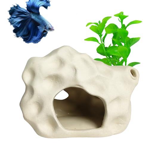 SpringSmart Aquarium Decor Rock Cave for Fish Shrimp Turtle Crab, Betta Fish Toys Ceramic Hiding Stone, Fish Bowl Landscape Rock (DBS-SH) von SpringSmart