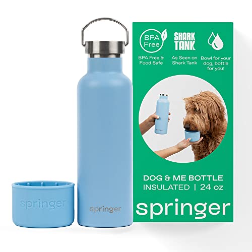 Springer Dog and Me Wasserflasche, Edelstahl, hält Wasser 12 Stunden lang kalt, Himmelblau von Springer