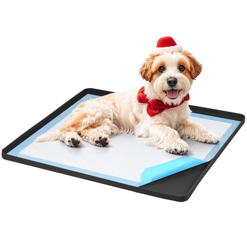 Urinierpad-Halter für Hunde, Hunde und Welpen, 61 x 61 cm, rutschfest, auslaufsicher, tragbare Silikonmatte mit erhöhtem Rand, quadratisches Welpen-Töpfchentrainingstablett für Zuhause, Bodenschutz von Sptnabv