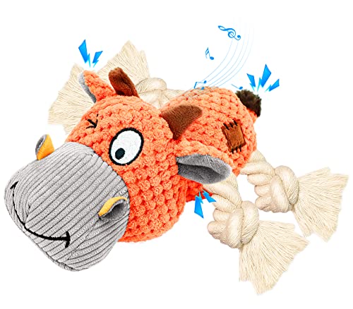 Sqinor Hundespielzeug Plüsch Quietschend Interaktives Stabiles Spielzeug für Große Kleine Hund und Welpen - Kuscheltier für Hunde (Kuh - Orange) von Sqinor
