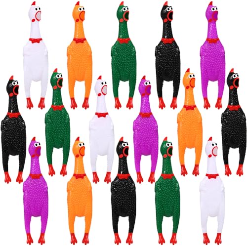Sratte Gummi-Huhn-Hundespielzeug, schreiendes Huhn-Spielzeug, groß, Quietscher, langlebiges Spielzeug für Haustiere, Kauspielzeug, Streich, Neuheit, Spielzeug, 16 Stück (mehrfarbig, 30,5 cm) von Sratte