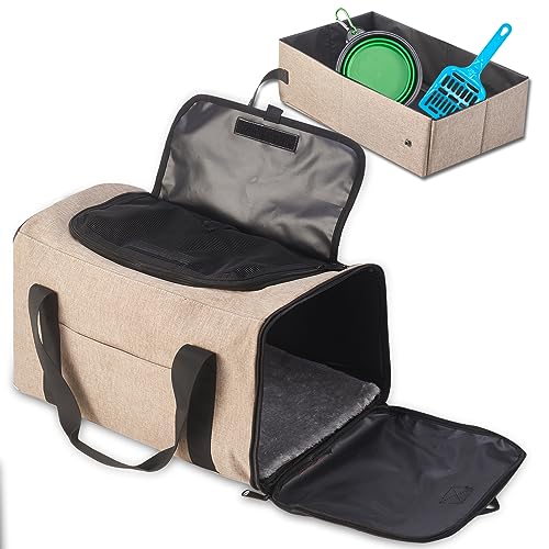 Haustier Tragetasche, Atmungsaktive Katzentragetasche für Kleine Hunde Tragbare Reise Katzentoilette für Katzen im Auto (Khaki-1) von Srekky